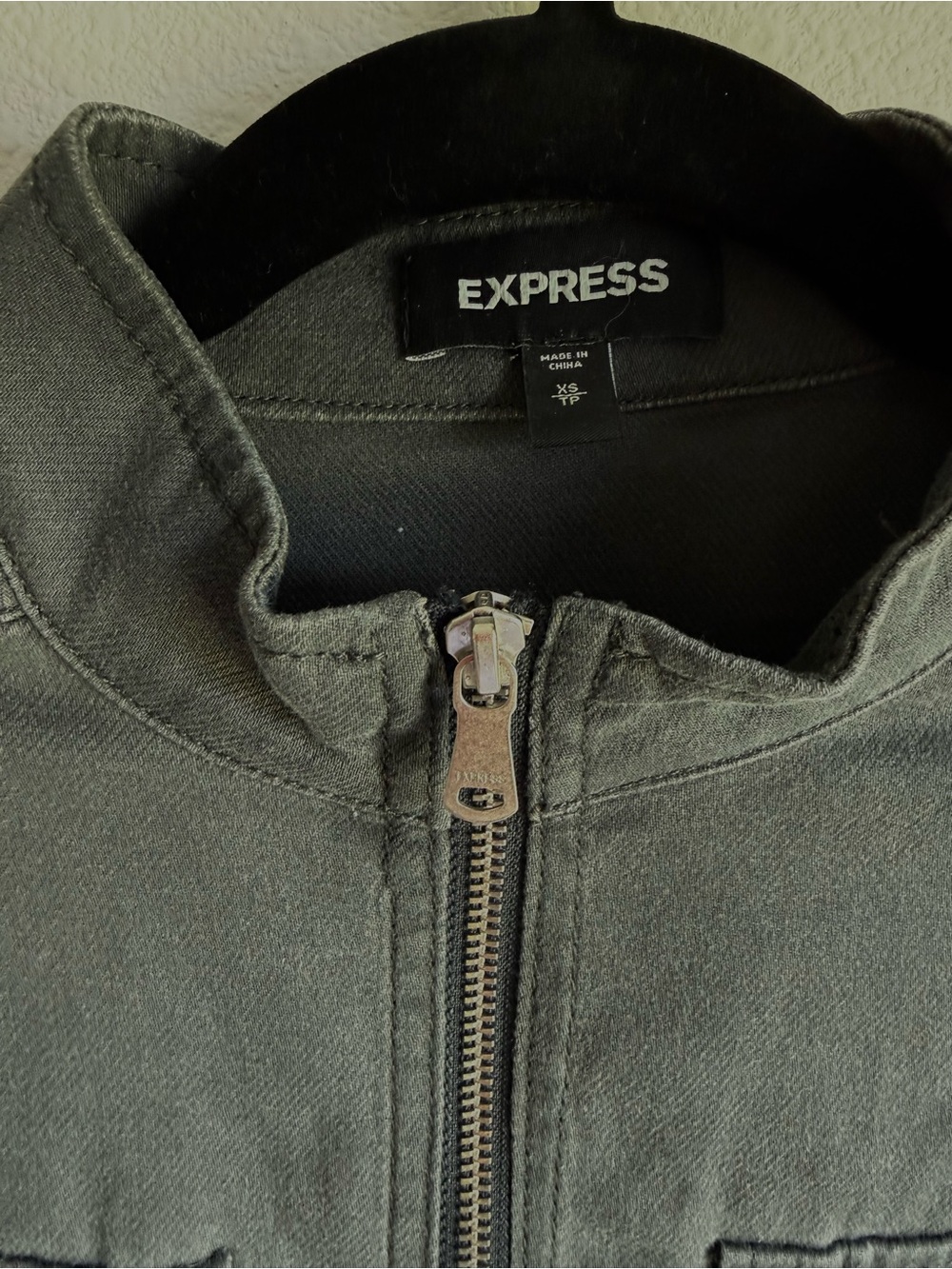 Express Grey Zip-Front Utility Jacket - Picture 2 of 3
